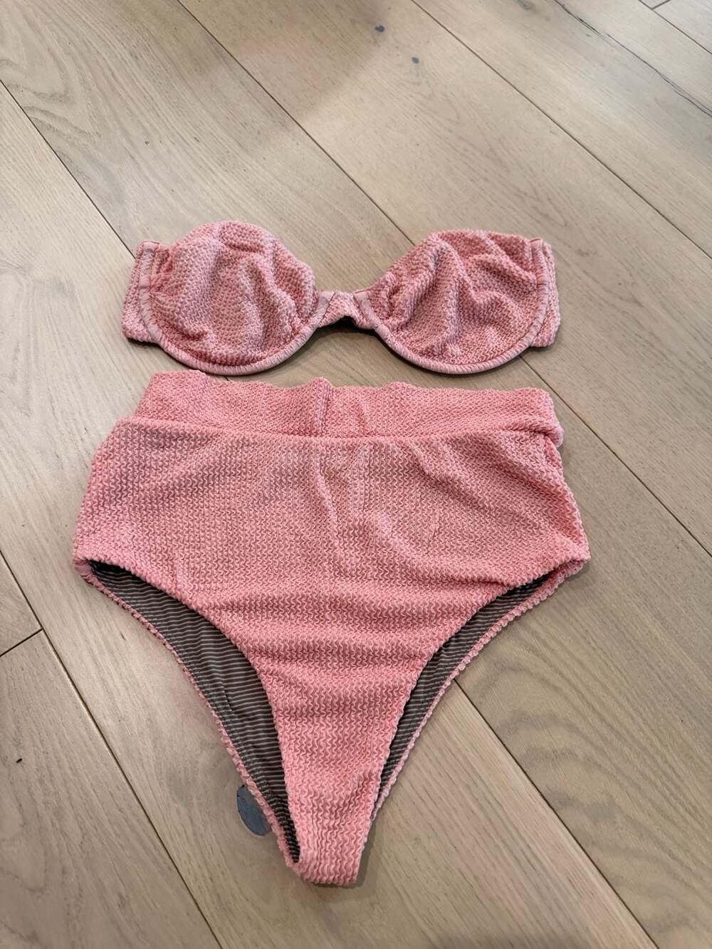 Acacia Swimwear Reversible Bikini Set Pink Textured Stripe Size S M